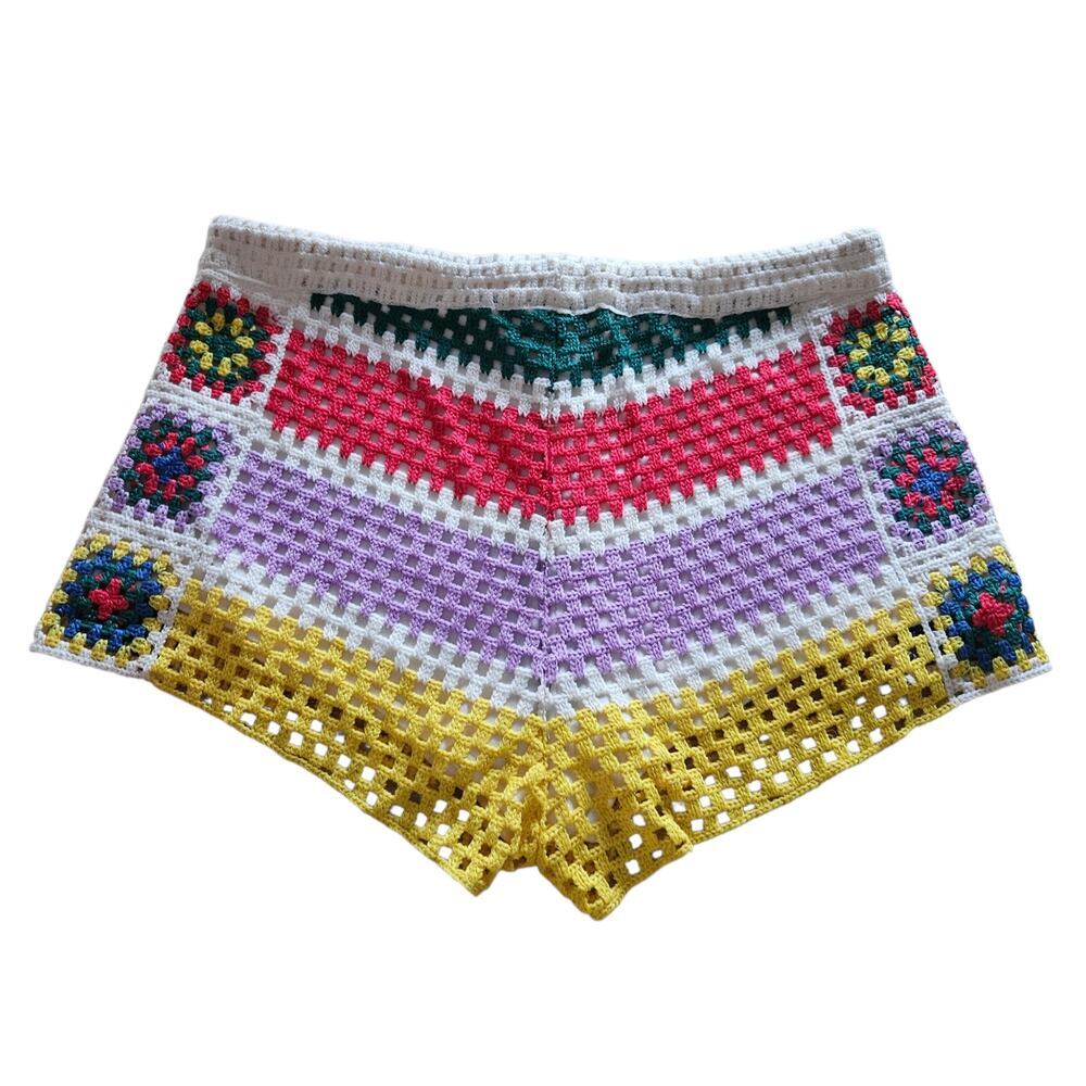 Farm Rio NWT Multi Color Crotchet Shorts Stripe Granny Square Colorblock XL - Picture 5 of 14
